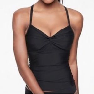 Athleta Knot Front Tankini Swim Top Black Medium Tie Back 964888